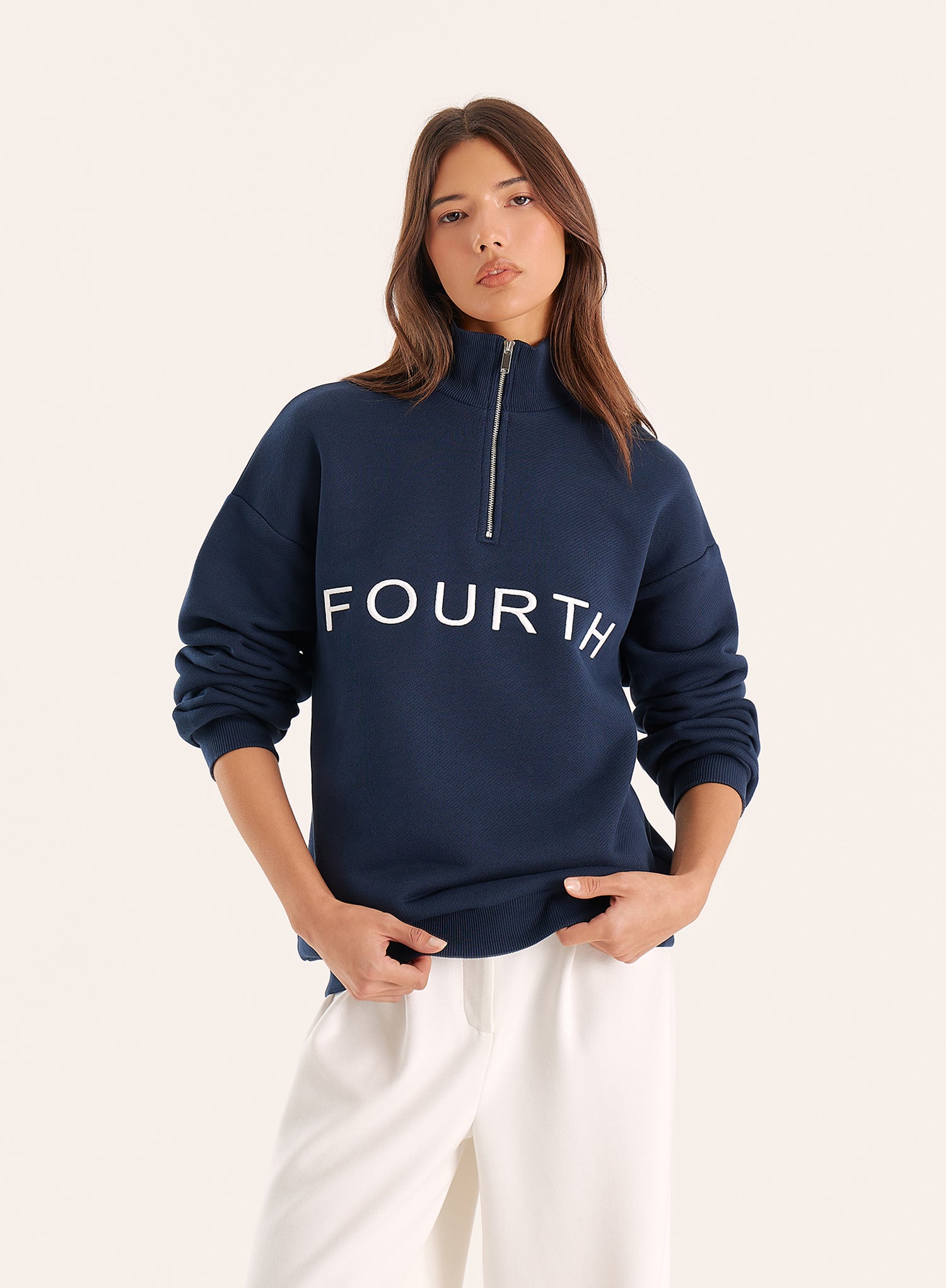 Navy Branded Quarter Zip Sweatshirt
